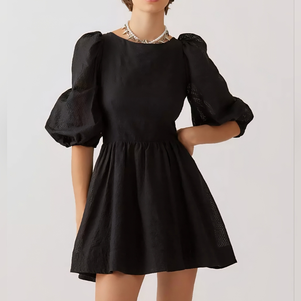 Bardot Katerina Black Puff Sleeve Mini Dress Size M / 6